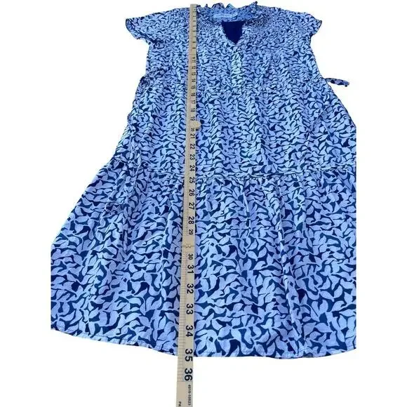 Vineyard Vines Silk Blend Flowy Short Sleeve Dress Blue Leaf Print - Size XS - Picture 6 of 10